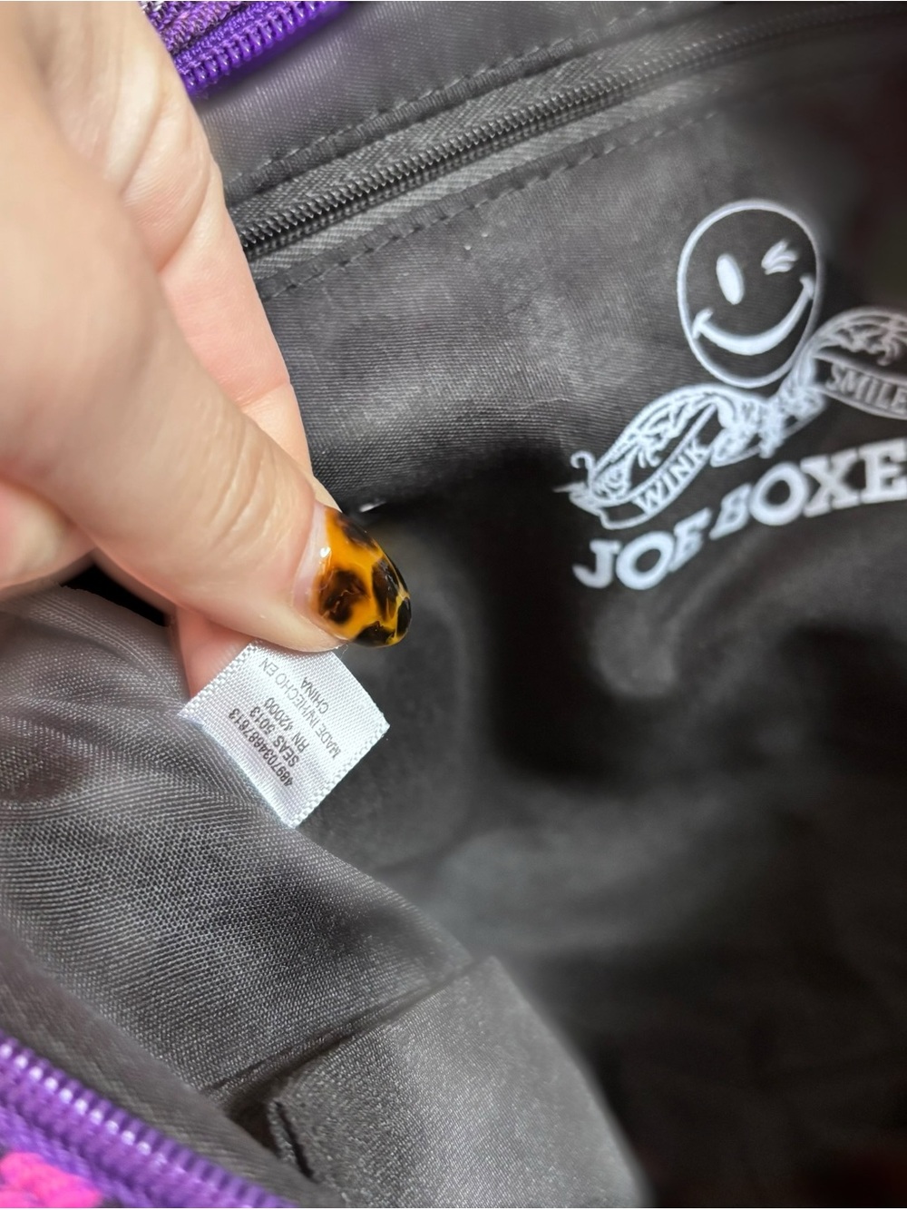 Joe Boxer Purple Plaid Bowler Bag with Brown Trim - Picture 8 of 9